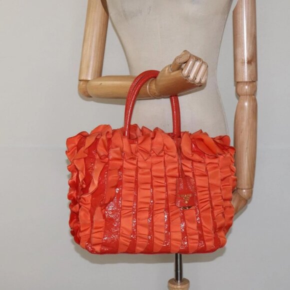 PRADA Hand Bag Nylon Orange Gold Auth - Picture 1 of 16